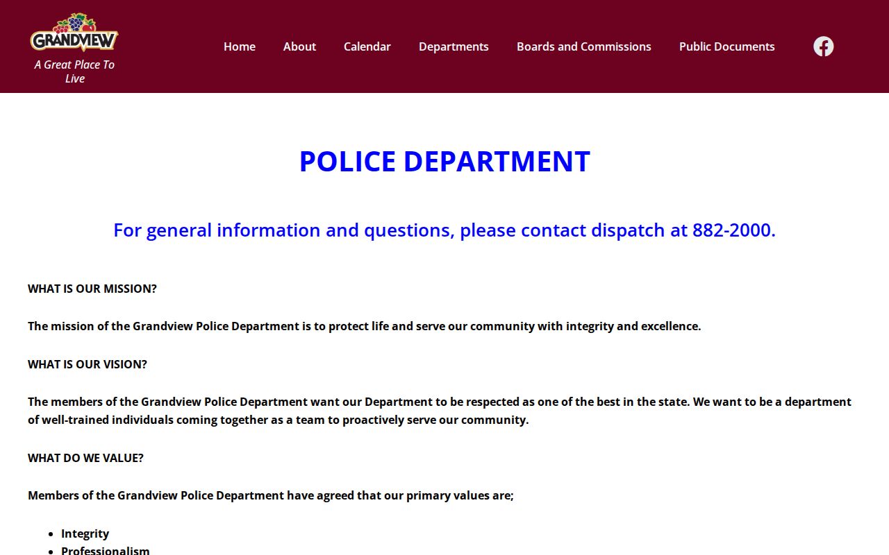 Grandview Police Department criminal history records