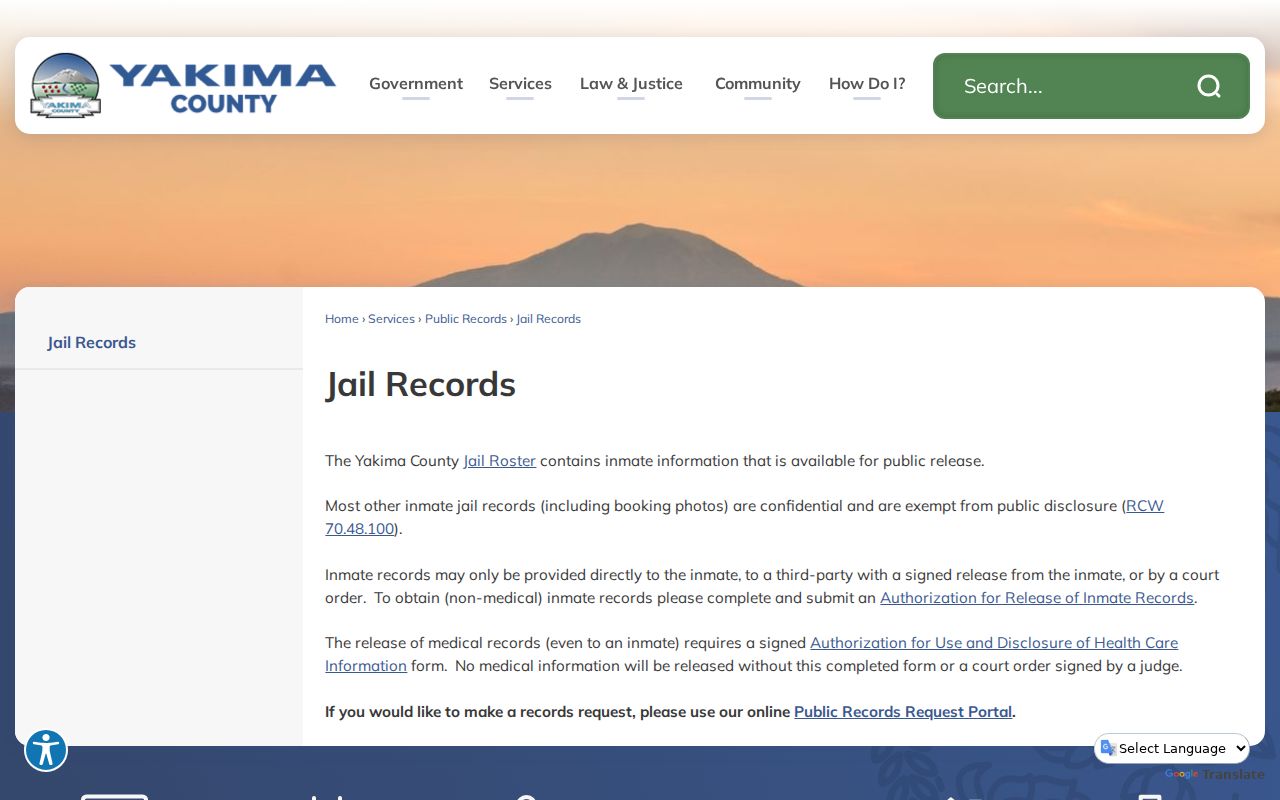 Yakima County arrest and jail records rules