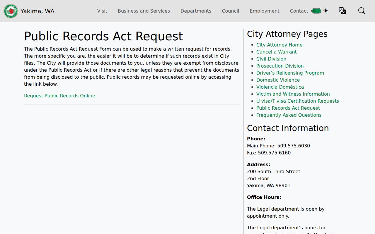 Yakima criminal records public access request information