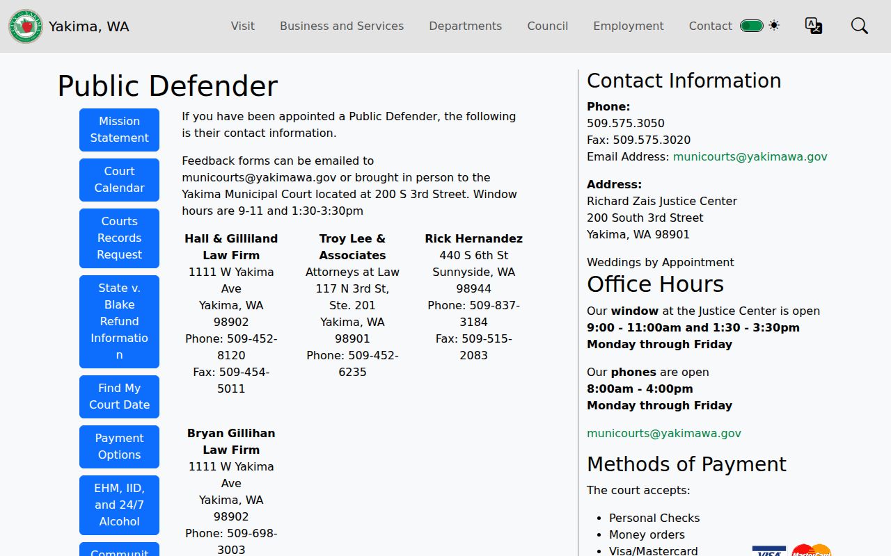 Yakima municipal criminal records public defender information