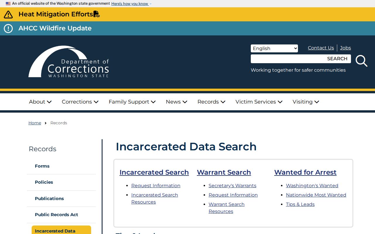 Washington DOC custody search for Yakima County criminal records