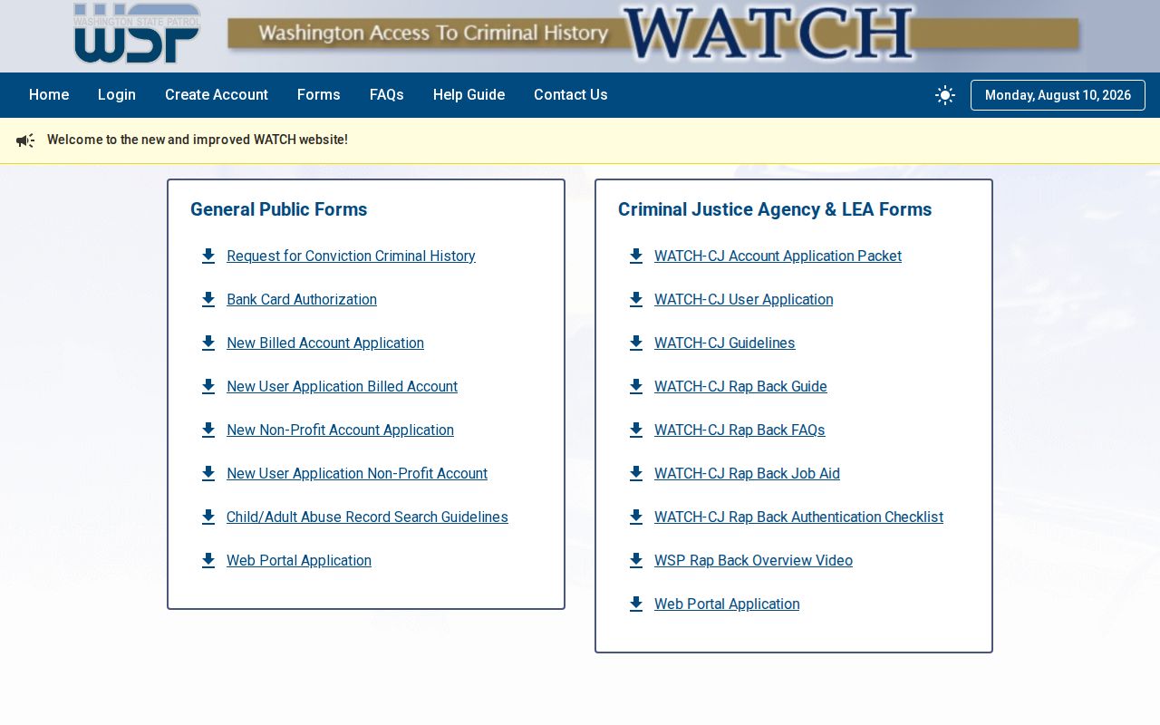 WATCH criminal history forms for Yakima County record review